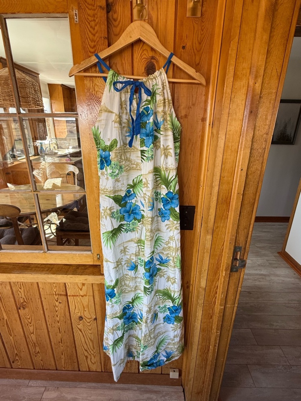 Stunning White Tropical Floral Maxi Dress with Blue Accents